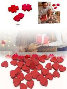 100pcs Red Wooden Heart Decoration, Romantic Valentine's Day And Wedding Decoration, DIY Holiday Decoration, Suitable For Parties And Celebrations, Romantic Atmosphere - Elegant Heart-Shaped Decoration - Wooden Heart Craft, Table Centerpiece. - Multicolor - View 9