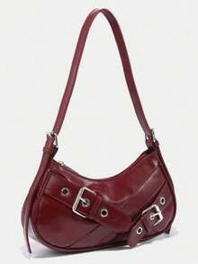 1pc Vintage Wine Red Patent Leather Y2K Gothic Style Shoulder Bag With Rivet Decoration For Women, Suitable For Daily Use And Travel, Tready Crescent Moon Bag For Women, Fashionable Burgundy Bag, Retro Inspired Bag For Women, 2000s Fashion Style Bag For Women, Vintage Bag For Women, Halloween Purse Perfect For Fancy Party Halloween Fashion & Gothic Fashion - Màu Đỏ Sâu - Xem 5
