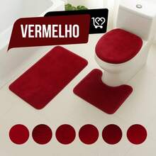 IDee Home 3-Piece Bathroom Mat Set, Soft, Non-Slip, With A Quality Print. - Đỏ - Xem 4
