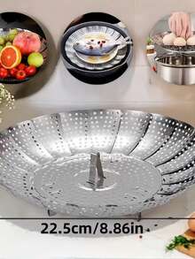 1个带盖不锈钢折叠蒸笼 - 多功能厨房配件，适用于蒸蔬菜、鸡蛋和海鲜 - 家用烹饪和餐车必备，厨房必备电器 | 现代厨具 | 耐用炊具 - 彩色 - 查看 6