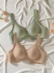 2pcs/Set Minimalist Comfortable Sports Bras For Women, Wireless, Solid Color - Multicolor - View 2