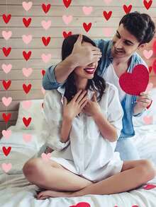 Rose Gold & Burgundy Valentine's Day Decor - Paper Heart Garland, Hanging Banner For Party, Engagement, Mother's Day, Wedding Anniversary, Bride, Birthday, Galentine's Day - Multicolor - View 3