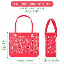 Christmas Pattern EVA Tote Bag, 17-Inch Women's Large Capacity Beach Bag, Snowflake And Deer Pattern Vacation Tote Bag, Rubber Waterproof Beach Bag, Tote Bag, Suitable For Outdoor Camping, Leisure Shopping, And Travel. - Đỏ - Xem 4