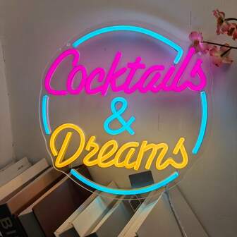CTTNLS 1 Stück Cocktail und Traum Neon Schild, Wanddekoration Neon Schild, mit dimmbarem Schalter, LED Neon Schild Schlafzimmer Bier Bar Neon Schild, Hotel Party Club Büro Kunstlicht