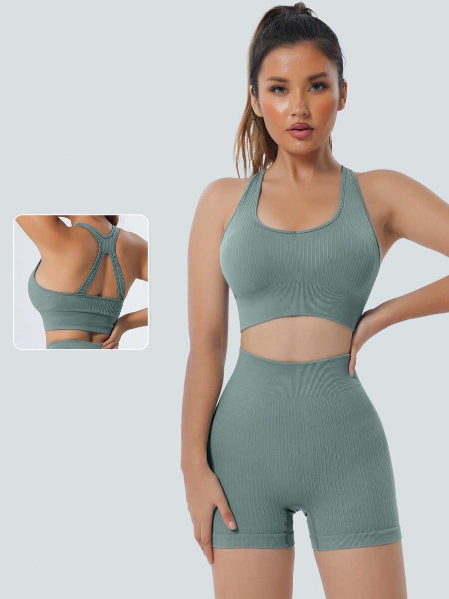 NcmRyu Back Tank Top High Waist Tummy Control Leggings OutfitsWomen Crop Tops Gym Shorts With Padded Stretchy SportsSKUsBra Biker Outdoor Sportswear - Màu xanh lam - Xem 1