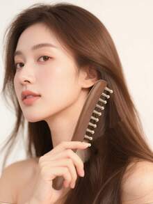 Sandalwood Comb With Copper Teeth, Massage Scalp Acupressure Comb, Wide-Tooth Wooden Comb For Meridian Massage - Multicolor - View 2