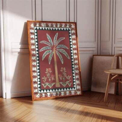 1 stuk frameloze vintage palmboomkunstprint, Boheemse tropische wanddecoratie, woestijnoaseposter, warme aardse plantendecoratie, junglethema wanddecoratie, kust-bohostijl, zomervakantiedecoratie, strandhuisposter, woonkamermuurdecoratie, slaapkameresthetiek, studentenkamer essentials, cadeau voor natuurliefhebbers, tropische vakantieprint, boho-chique woondecoratie, frameloze botanische kunst