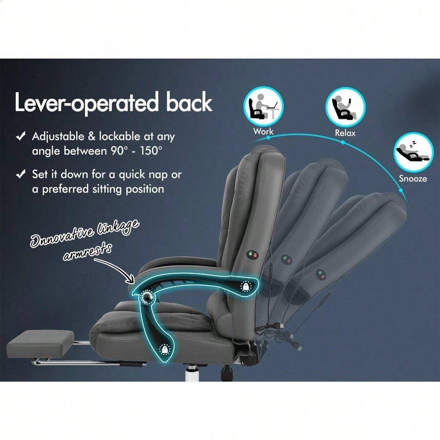 Office Chair With 2-Point Massage, Ergonomic Computer Chair With Footrest Executive Leather Home Desk Chair High... - B0CH8HQM48 - View 1