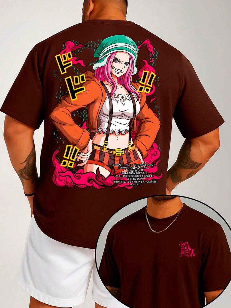 Men's T-Shirt "Anime Jewelry Bonney" Streetwear Minimalist 100% Cotton Front And Back - Rỉ Nâu - Xem 1