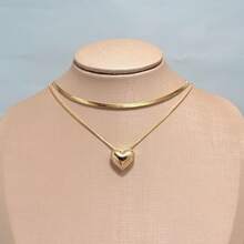 Set Of 2 Elegant Necklaces For Women, Necklace With Heart-Shaped Pendant And Sparkling Snake Bone Chain. - Vàng - Xem 2