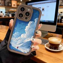 Funda de Teléfono Impresión de Nubes y Paisaje de Montaña para iPhone 14 13 12 11 Pro Max  Galaxy S23 S22 S21 S20 Edge Plus Funda de Teléfono Regalo para Novio Novia San Valentín Cumpleaños - Negro - Ver 5