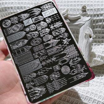 可重复使用的大型美甲印花板，欧式花卉窗图案，适用于美甲装饰、玻璃窗、彩色玻璃窗。