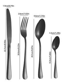 Bộ 4/16/24 chiếc dao, nĩa, thìa bằng thép không gỉ 1010 màu đen dùng cho gia đình, nhà hàng, khách sạn, nhà bếp, quà tặng Giáng sinh - màu đen - Xem 7