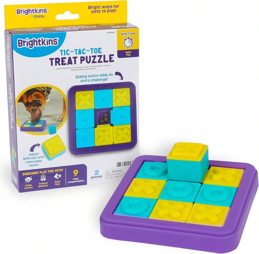 Brightkins Tic-Tac-Toe Treat PuzzleBrightkins Tic-Tac-Toe Treat Puzzle, Outdoor Puzzle Board, Interactive Dog Toys, Dog Birthday, Enrichment Slow Feeder Bowls, Puppy Teething And Chewing - 黑白 - 查看 1