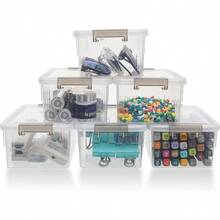 Citylife 1.3 QT 10 Pack Small Storage Bins Plastic Storage Container Stackable Box With Lids For Organizing Clear White - 6 Pcs - View 1