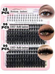 Fluffy Volume D Curl Lash Clusters DIY Set With Bottom Lashes Mixed Length For Beginners - màu đen - Xem 13