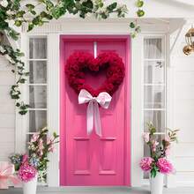 1 chiếc cờ trang trí cửa bằng polyester hình vòng hoa màu hồng chủ đề Ngày Valentine, thiết kế vòng hoa và trái tim, thích hợp cho Ngày Valentine, đám cưới, tiệc tùng, kỷ niệm, trang trí tiệc cưới, trang trí tường ngày lễ, trang trí nhà cửa và ngoài trời đa năng. - Nhiều màu - Xem 2