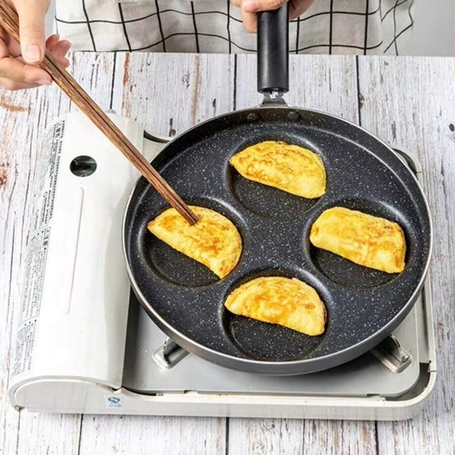 Sartén para huevos recubierta de piedra médica, sartén antiadherente para huevos, sartén para panqueques para desayuno de aluminio, 4 tazas redondas - Negro - Ver 1
