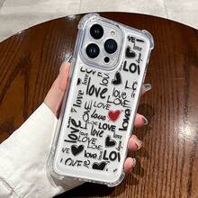 Compatible con iPhone 17, 16, 15, 14, 13, 12, 11 Pro Plus Max, así como con teléfonos OPPO, Galaxy, Moto, Redmi, Honor y Transsion. Esta funda transparente con protección contra golpes en las cuatro esquinas presenta un diseño con la palabra "Love" y es ideal como regalo de cumpleaños para tu pareja o para uso personal. - transparente - Ver 1