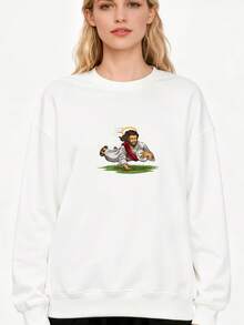 Rugby Jesus Scores Funny Rugby Illustration Long Sleeve - White - View 4