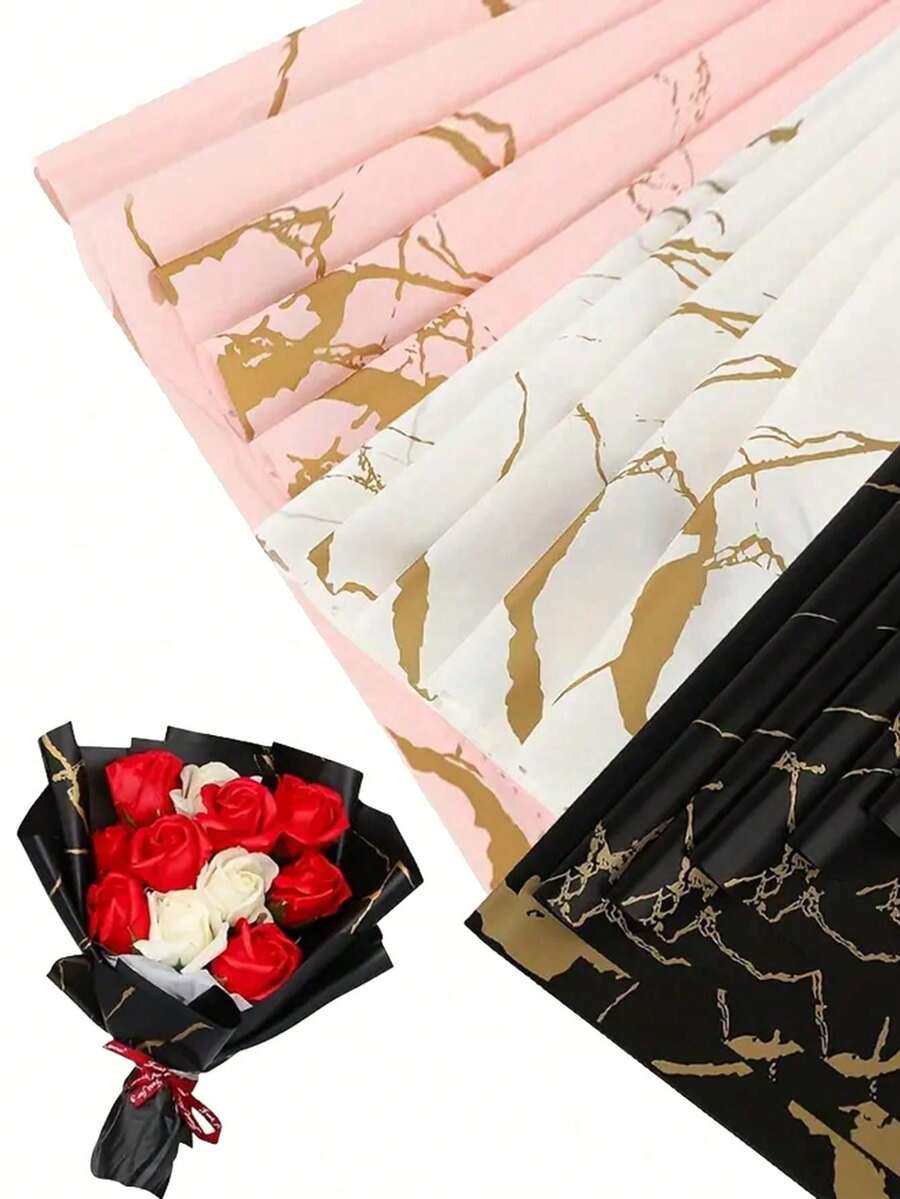 20 piezas Papel de envolver flores Hojas de papel de envolver ramos de flores con borde dorado Estilo coreano Papel de envolver para manualidades DIY Decoración de paquetes de regalo Suministros florales, 23 X 23 pulgadas, Papel de envolver, Papel de seda, Suministros para ramos de flores (Rosa) - Multicolor - Ver 1