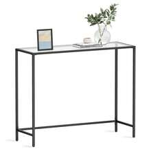 Console Table, Entrance Table, Sofa End, Tempered Glass Table Top, Easy Assembly, Adjustable Legs, For Living Room, Entryway, Corridor, Ink Black, Transparent - 黑色 - 查看 7