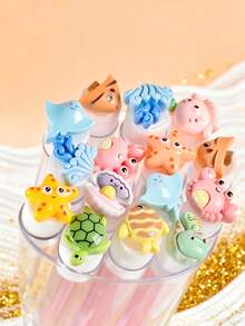 1/3/5/7支装卡通海洋图案睫毛眉刷，便携式管状化妆睫毛刷，睫毛梳和眉毛修整工具 - 彩色 - 查看 5