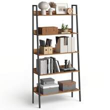 5 Tier Narrow Ladder Shelf For Home Office, Living Room, Bedroom, Kitchen, Industrial, Rustic Brown And Ink Black - Brown - View 9