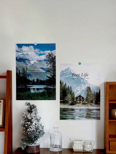 6张极简主义艺术摄影风景海报，装饰照片材料贴纸，A3装饰画纸，卧室墙贴，无框（赠送：2张随机颜色贴纸）