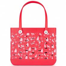 Christmas Pattern EVA Tote Bag, 17-Inch Women's Large Capacity Beach Bag, Snowflake And Deer Pattern Vacation Tote Bag, Rubber Waterproof Beach Bag, Tote Bag, Suitable For Outdoor Camping, Leisure Shopping, And Travel. - Đỏ - Xem 14