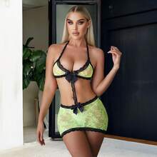 Premium Adult  Underwear Christmas Suit Girls Lace Mesh Bow Flirting Hip Skirt - 果綠色 - 查看 6