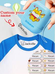 100张定制姓名贴纸 + 1个防水定制姓名印章，适用于衣物，个性化手写签名印章，定制卡通墨水姓名印章，无需熨烫，可重复使用，可爱，色彩鲜艳，可定制，个性化，独特，是送给他/她、家人、朋友的理想礼物 - 風格A - 查看 8