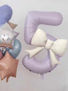 2个40英寸特大号奶油紫色数字铝箔气球，配奶油白色蝴蝶结，适合生日派对装饰、周年庆典等场合。 - 淺紫色 - 查看 4