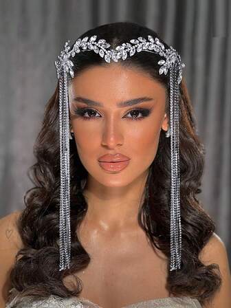 1pc Glamorous Crystal Chain Tassel Bridal Forehead Headpiece, Bridesmaid Accessory For Wedding, Party, Celebration, Festival Gift