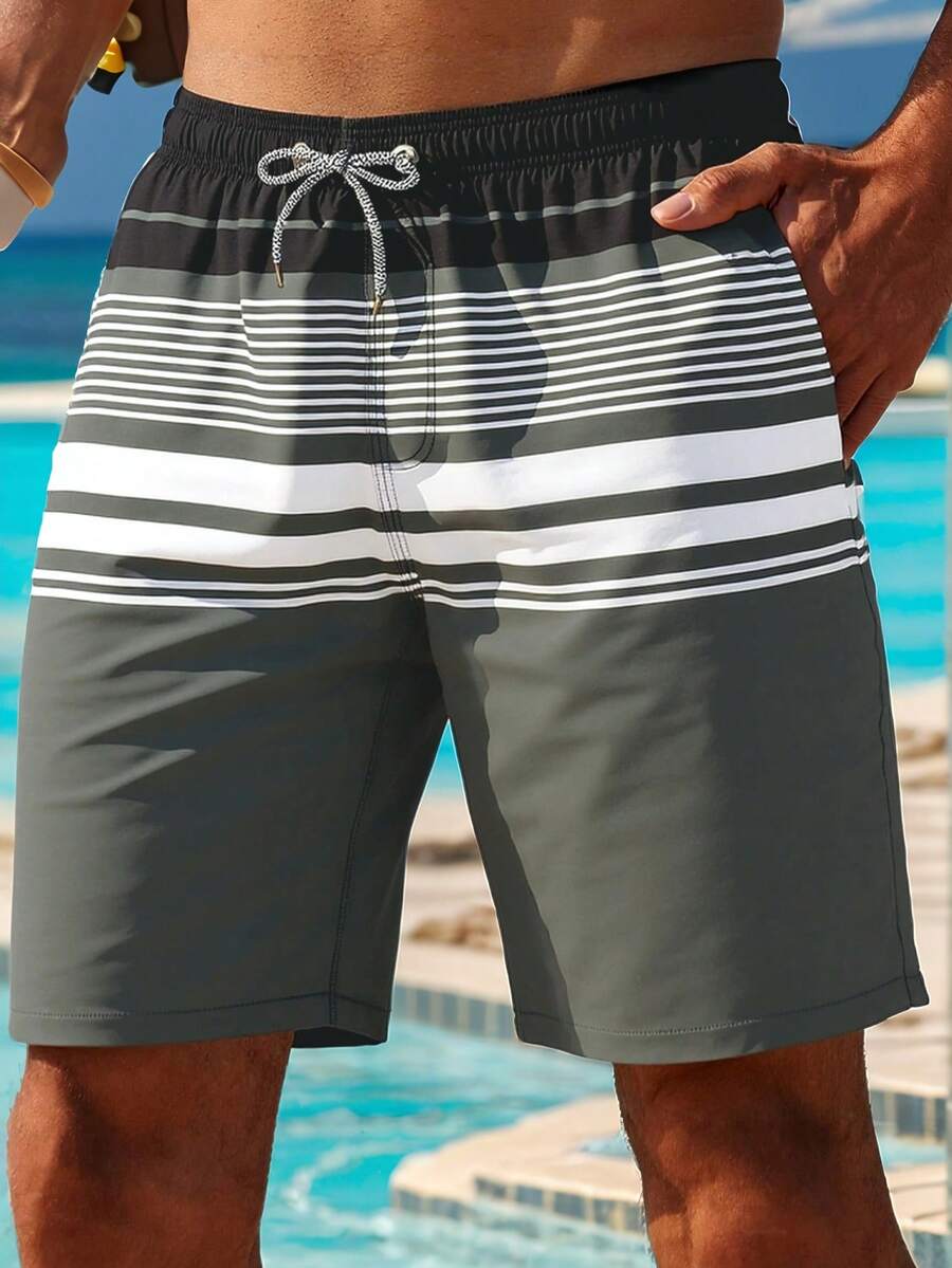 Men's Swim Trunks Quick Dry Bathing Suit Swimming Board Shorts Mesh Lining Beach Swimwear With Pockets - Xám - Xem 1