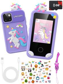 1 件升级版儿童智能手机，男女童皆宜，适合 3-10 岁儿童的圣诞礼物，触摸屏幼儿手机玩具，触摸屏互动，带全息金字塔，儿童音乐播放器，角色扮演玩具，儿童玩具手机，幼儿学习玩具 - 彩色 - 查看 12