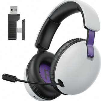  Acinaci BL500 无线游戏耳机带麦克风，2.4GHz/蓝牙游戏耳机，带降噪麦克风 - 紫色