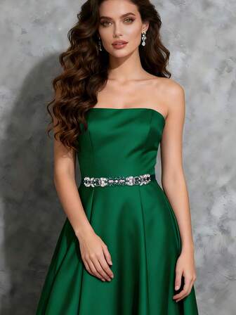 一件式优雅水钻新娘腰带，女士祖母绿婚礼/婚宴腰带，适合婚宴、日常穿着、正式着装、拍照、婚礼、可拆卸设计、婚礼庆典。