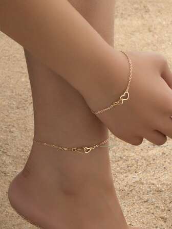 优雅简约几何镂空心形项链、手链、脚链套装，女士饰品，适合日常佩戴、庆祝活动和节日，也是一份贴心的礼物。