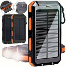 Cargador solar portátil de alta capacidad de 20000 mAh - Doble salida USB, linterna LED, brújula, batería externa duradera compatible con todos los teléfonos y dispositivos, regalo perfecto para festivales o cumpleaños, viajes, camping y uso diario. - Naranja - Ver 2