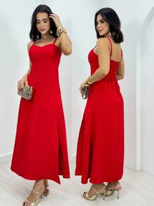 Women's Long Dress For Summer Weddings - Red - View 1
