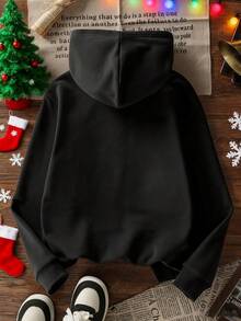 Tween Jungen Thermo-Sweatshirt mit Weihnachtsmann-Motiv, geeignet für Herbst/Winter, Langarm-Top für junge Studenten, Straße/Lässig/Designt/Alltag/Sport/Mode/Uni/Feiertage - Schwarz - Übersicht 2