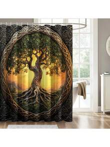 Tree Of Life Shower Curtain, Viking Shower Curtains For Bathroom Decor, Norse Celtic Fabric Waterproof Bath Curtain With 12 Hooks, 54x78 Inch - 浴簾1 - 查看 1