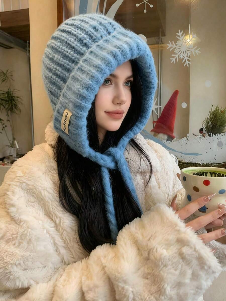 纯色针织加厚耳罩，加厚冬季女士头饰，可爱简约纯色针织帽，适合户外佩戴 - 彩色 - 查看 1