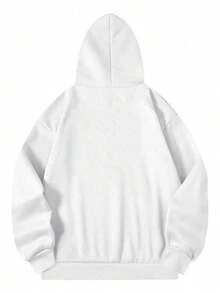 300g 100% Cotton T-Shirt, 2025 Women's Spring/Autumn Fashion, Printed Long Sleeve T-Shirt, Couple Style, Underwear/Outerwear, Office Casual, Round Neck, Long Sleeve, White Top - White - View 2