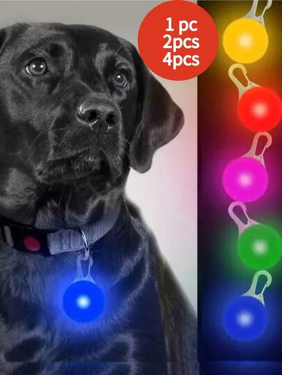 1个/2个随机颜色LED宠物吊坠项圈，防水狗项圈灯，适合户外散步，LED狗项圈狗牌灯，含电池