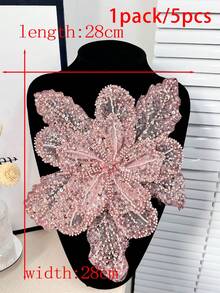 New Multilayer Computer Embroidered, Crystal Rhinestone, Handcrafted Floral Center With Pointed Leaf Edge Applique Decor For Clothing, Size: Length 29cm, Width 28cm - Bean Paste Color - View 28