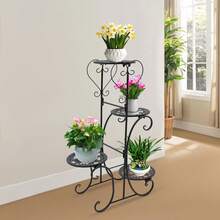WOBENFOG 4-Tier Metal Flower Plant Stand, Indoor Outdoor Plant Shelf Display,  Flower Pot Holder Stand For Patio Garden, Living Room, Corner Balcony, Bedroom, Office - màu đen - Xem 1