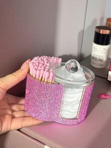 二合一水钻塑料收纳盒，桌面化妆品收纳盒，带双圆形隔层 - 现代梳妆台收纳盒，带盖，浴室梳妆台整理盒，可收纳化妆刷、口红、美容工具，房间装饰 - 彩色 - 查看 1