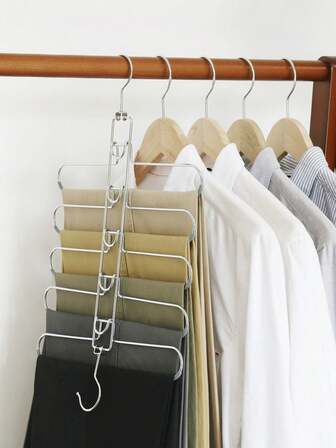 1 pieza Percha metálica de 5 niveles con clips ajustables, antideslizante, plegable, organizador de armario ahorra espacio